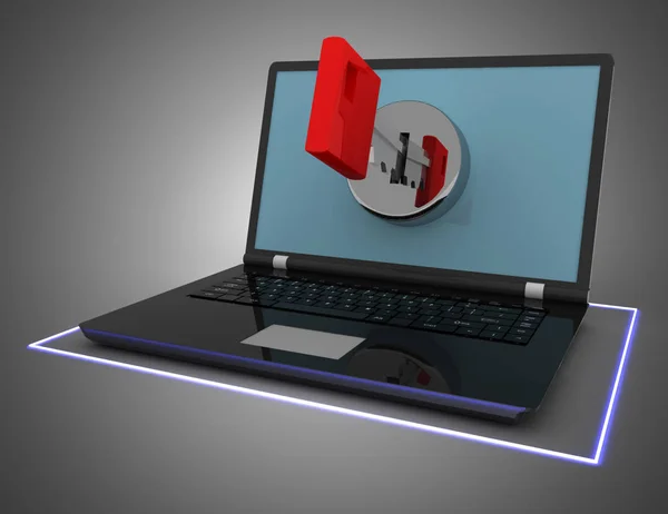 Laptop Und Schlüssel Sicherheitskonzept Abbildung — Stockfoto