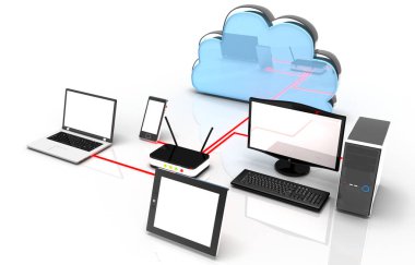 Wi fi ağ, elektronik cihazların. 3D çizim