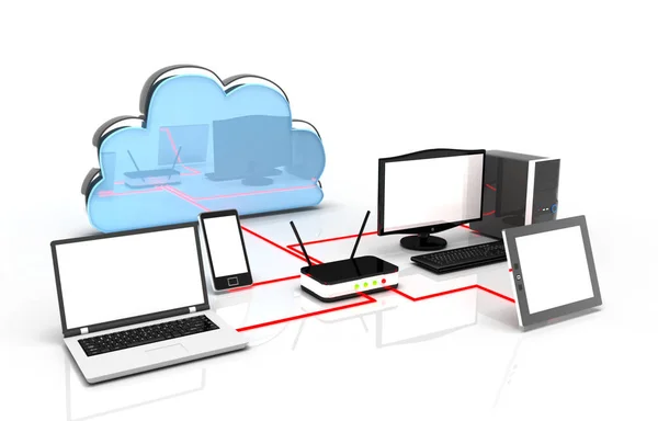 Wi fi network of electronic devices . 3d illustration