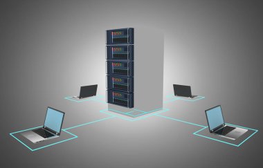 datecenter konsepti. 3d illüstrasyon