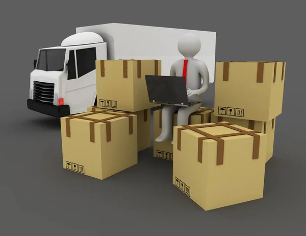 3d person and carton boxes . 3d illustration
