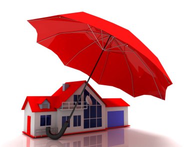 ev ve umbrella.3d illüstrasyon