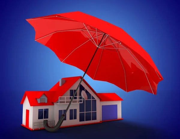 Zuhause Und Regenschirm Illustration — Stockfoto