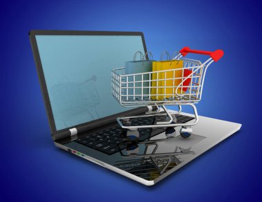 Online alışveriş kavramı. 3D çizim