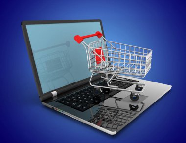 Online alışveriş kavramı. 3D çizim