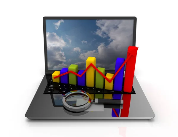 Laptop with graph. 3d illustration — Stock Photo, Image