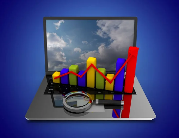 Laptop with graph. 3d illustration — Stock Photo, Image