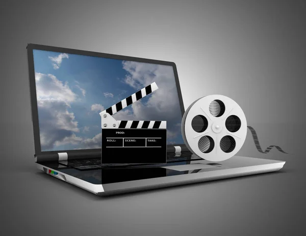 Laptop with film reel. 3d иллюстрация — стоковое фото