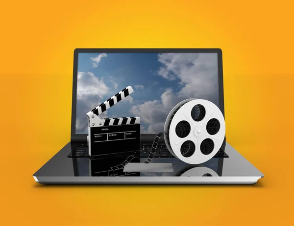 laptop with film reel . 3d illustration