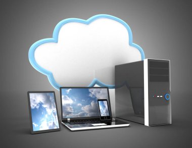 Bulut bilgi işlem kavramı. 3D çizim