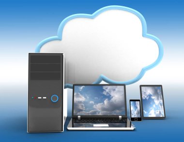 Bulut bilgi işlem kavramı. 3D çizim