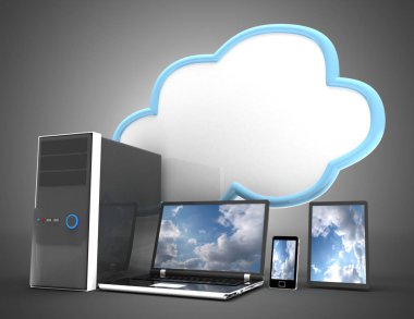 Bulut bilgi işlem kavramı. 3D çizim