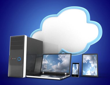 Bulut bilgi işlem kavramı. 3D çizim