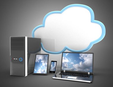 Bulut bilgi işlem kavramı. 3D çizim