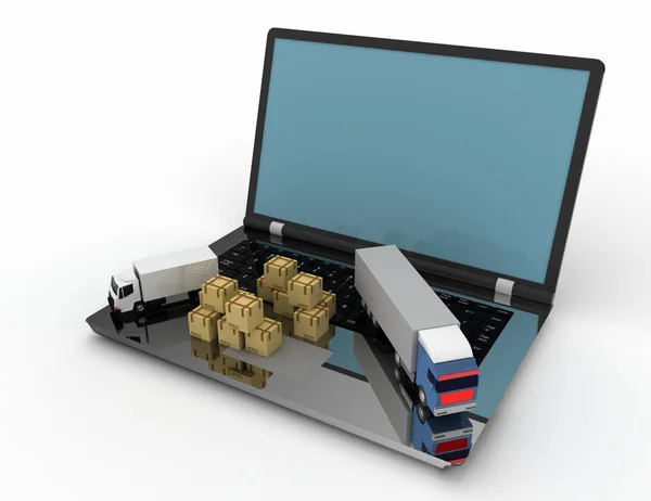 3d logistic concept. truck and laptop . 3d illustration3 — Stock Photo, Image