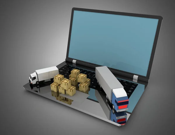 3d logistic concept. truck and laptop . 3d illustration3 — Stock Photo, Image