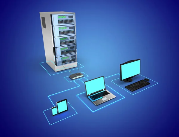 Réseau de dispositifs électroniques concept. Illustration 3d — Photo