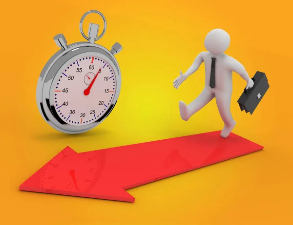 3d man with briefcase run time to success. 3d illustration