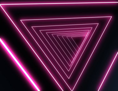 Neon ışık ile 3d neon tünel. 3d illüstrasyon