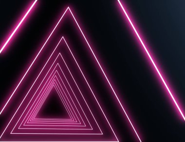 Neon ışık ile 3d neon tünel. 3d illüstrasyon