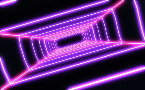 3D-Neon-Tunnel mit Neonlicht. 3D-Illustration — Stockfoto