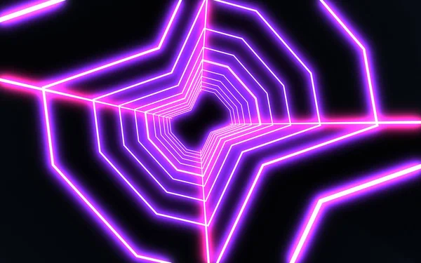 3D neon tunnel with neon light. 3d illustration