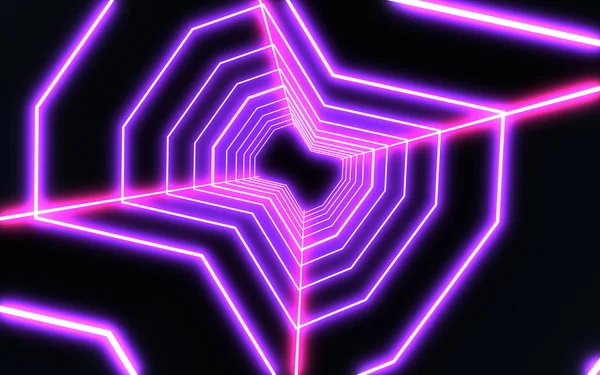 3D neon tunnel with neon light. 3d illustration