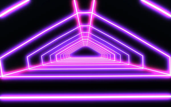 3D неоновый туннель с неоновым светом. 3d иллюстрация — стоковое фото