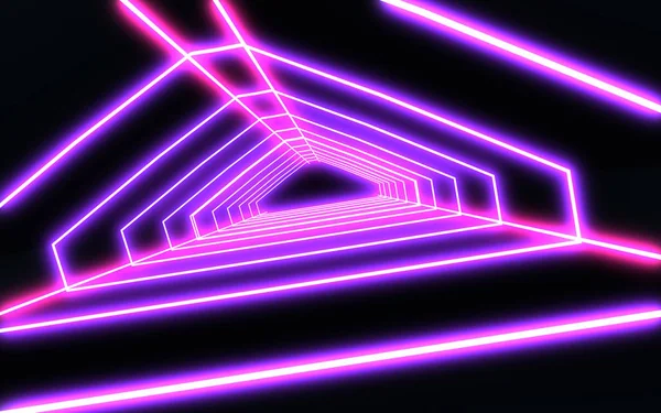 3D Neon tunnel med neonljus. 3D-illustration — Stockfoto