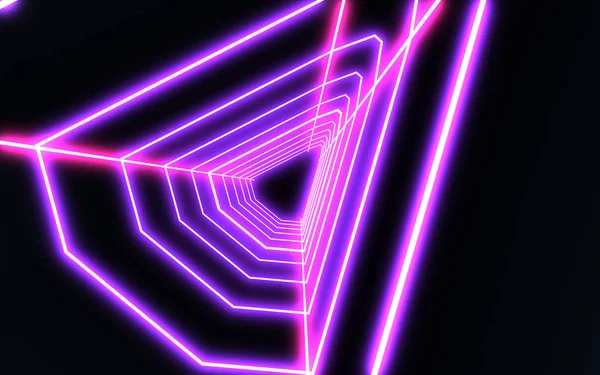 3D neon tunnel with neon light. 3d illustration