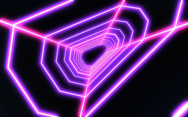 Tunnel neon 3D con luce al neon. Illustrazione 3d — Foto Stock