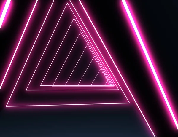 3D neon tunnel with neon light. 3d illustration