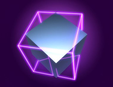 Neon ışıkları ile 3d soyut küpler arka plan . 3d illüstrasyon