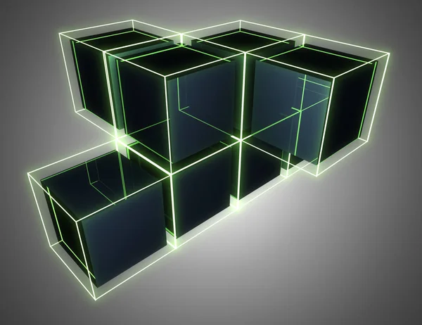 Fondo de cubos abstractos 3D con luces de neón. ilustración 3d —  Fotos de Stock