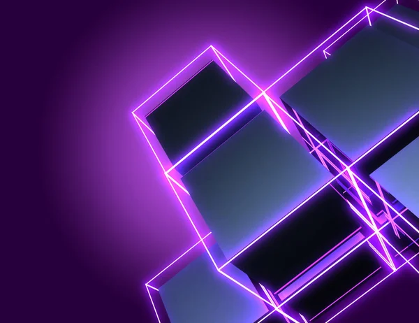 3D abstract cubes background with neon lights . 3d illustration — Stock Photo, Image
