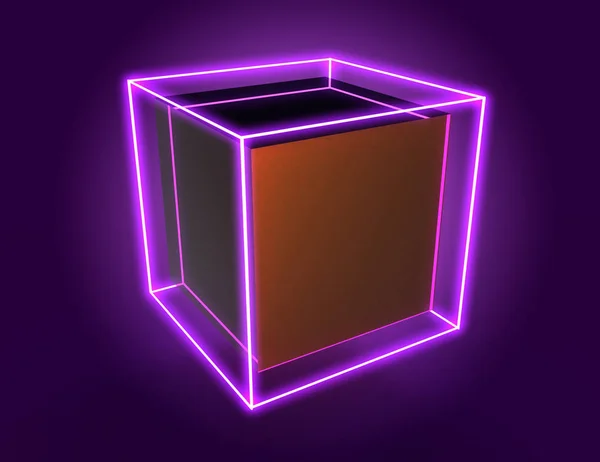 3D abstract cubes background with neon lights . 3d illustration