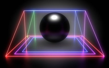 Neon ışıkları ile 3d soyut geometrik arka plan. 3d illustrati