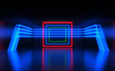 fütüristik soyut arka plan. neon ışıklı oda. 3d abstrac