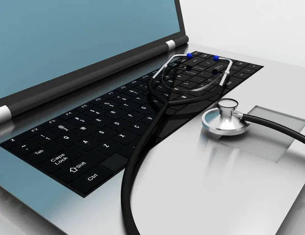 laptop and stethoscope. repair service concept. 3d illustration