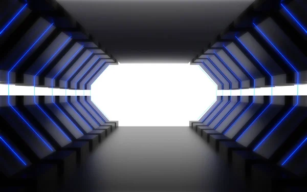 Εξωγήινο διαστημόπλοιο διάδρομος αφηρημένο φόντο. εικονογράφηση 3D — Φωτογραφία Αρχείου