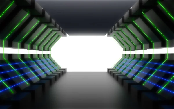 Alien Raumschiffkorridor abstrakten Hintergrund. 3D-Illustration — Stockfoto