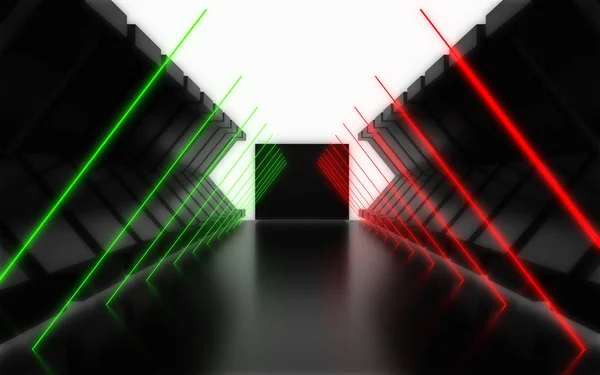 Idegen űrhajó folyosó absztrakt háttér. 3D illustrationa — Stock Fotó