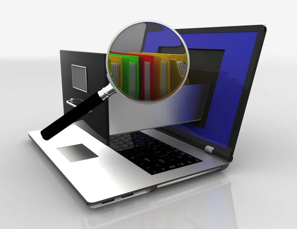 Datenspeicherung. Laptop und Aktenschrank. 3D-Illustration — Stockfoto