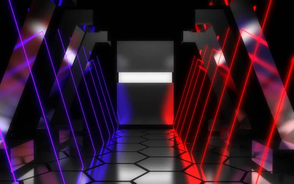 3d abstract neon room. alien reactor. spaceship. datacenter conc — Stock Photo, Image