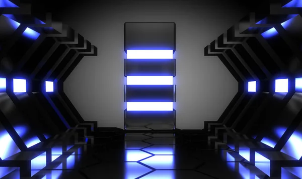 Chambre néon abstraite 3d. réacteur extraterrestre. vaisseau spatial. datacenter conc — Photo