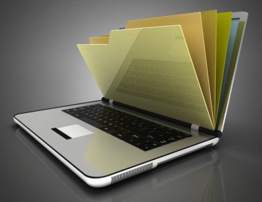 Veritabanında Dosya - dizüstü bilgisayar ve klasörler.3d illüstrasyon