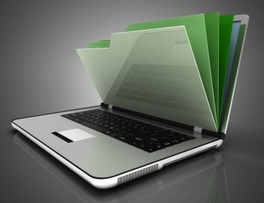 Veritabanında Dosya - dizüstü bilgisayar ve klasörler.3d illüstrasyon