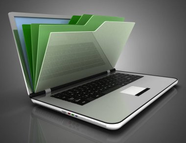 Veritabanında Dosya - dizüstü bilgisayar ve klasörler.3d illüstrasyon