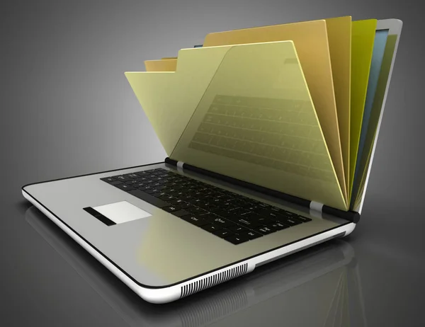 Veritabanında Dosya - dizüstü bilgisayar ve klasörler.3d illüstrasyon