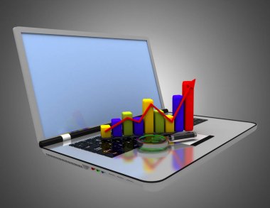 dizüstü bilgisayar ve grafik. 3d illüstrasyon